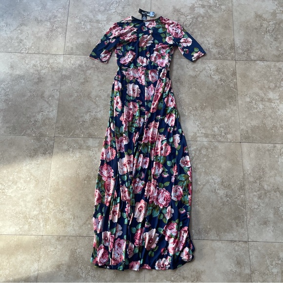 Agnes & Dora Floral Long Navy Blue Pink Mid Sleeve Dress Women's Size Small T. D - Picture 6 of 8